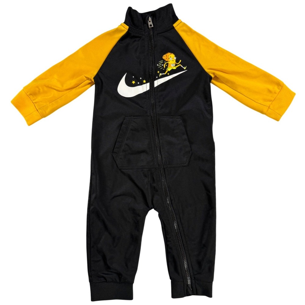 Nike Baby Track Suit Romper 12M Black Gold Full Zip One Piece Athletic Coverall